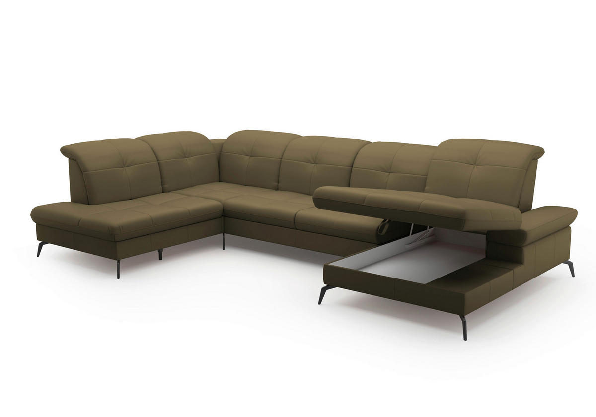 WOHNLANDSCHAFT Olivgrün Echtleder  - Schwarz/Olivgrün, KONVENTIONELL, Leder/Metall (231/357/185cm) - Sit & More