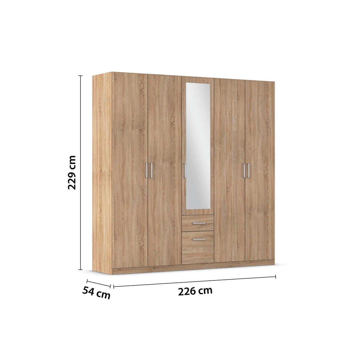 DREHTÜRENSCHRANK  in Eichefarben  - Eichefarben/Alufarben, MODERN, Holzwerkstoff/Kunststoff (226/229/54cm) - Rauch Möbel
