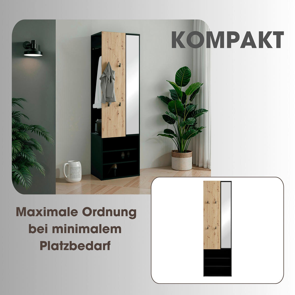 GARDEROBE  in 55/187,5/40,5 cm  - Schwarz/Eiche Artisan, Design, Holzwerkstoff (55/187,5/40,5cm) - MID.YOU