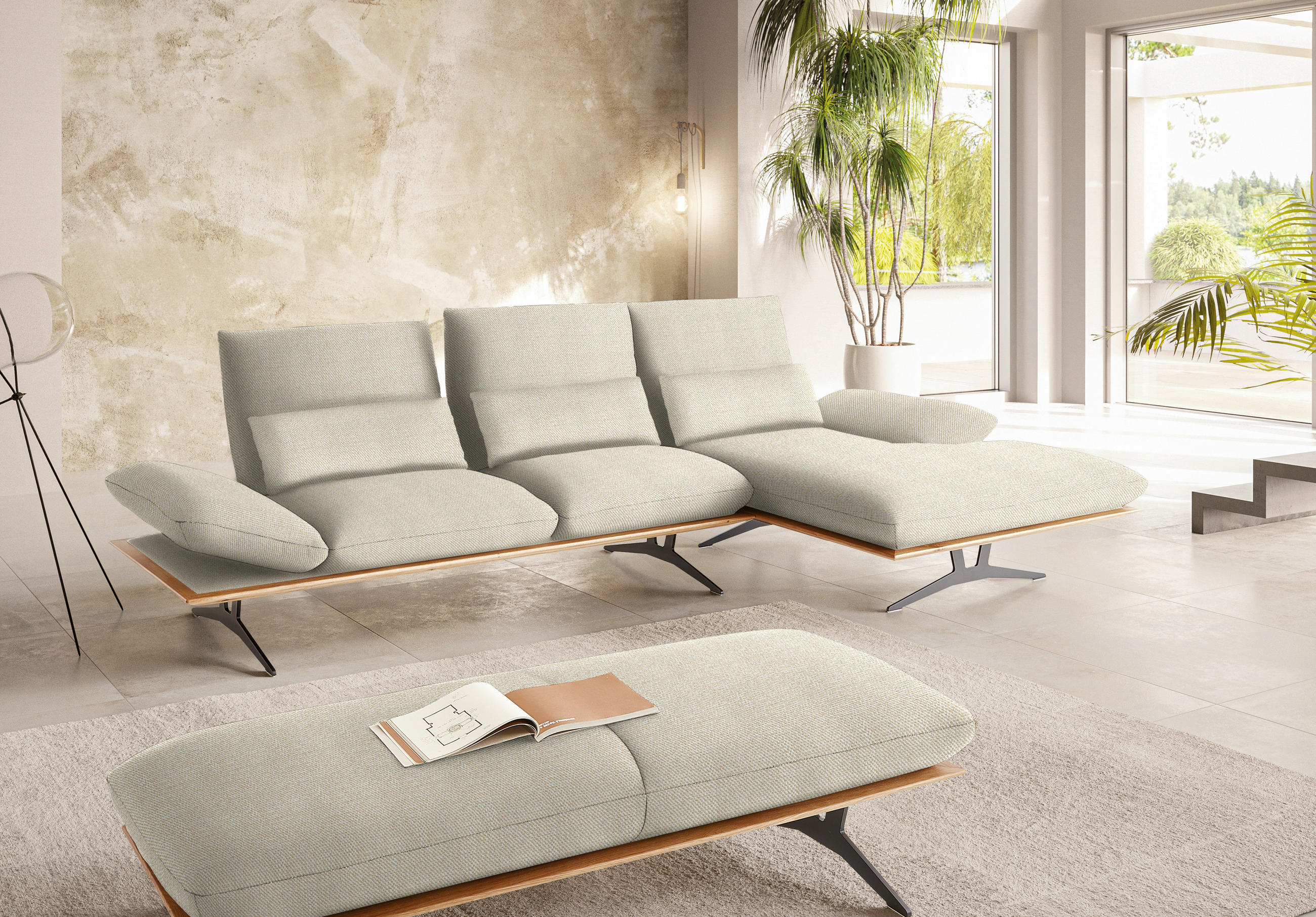 ECKSOFA in Flachgewebe Beige  - Beige/Schwarz, Design, Holz/Textil (314/159cm) - Dieter Knoll