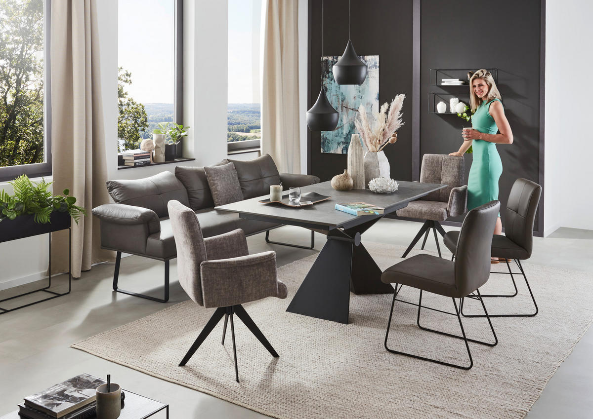 ESSTISCH in Metall, Keramik 180/90/77 cm  - Schwarz/Grau, Design, Keramik/Metall (180/90/77cm) - Dieter Knoll
