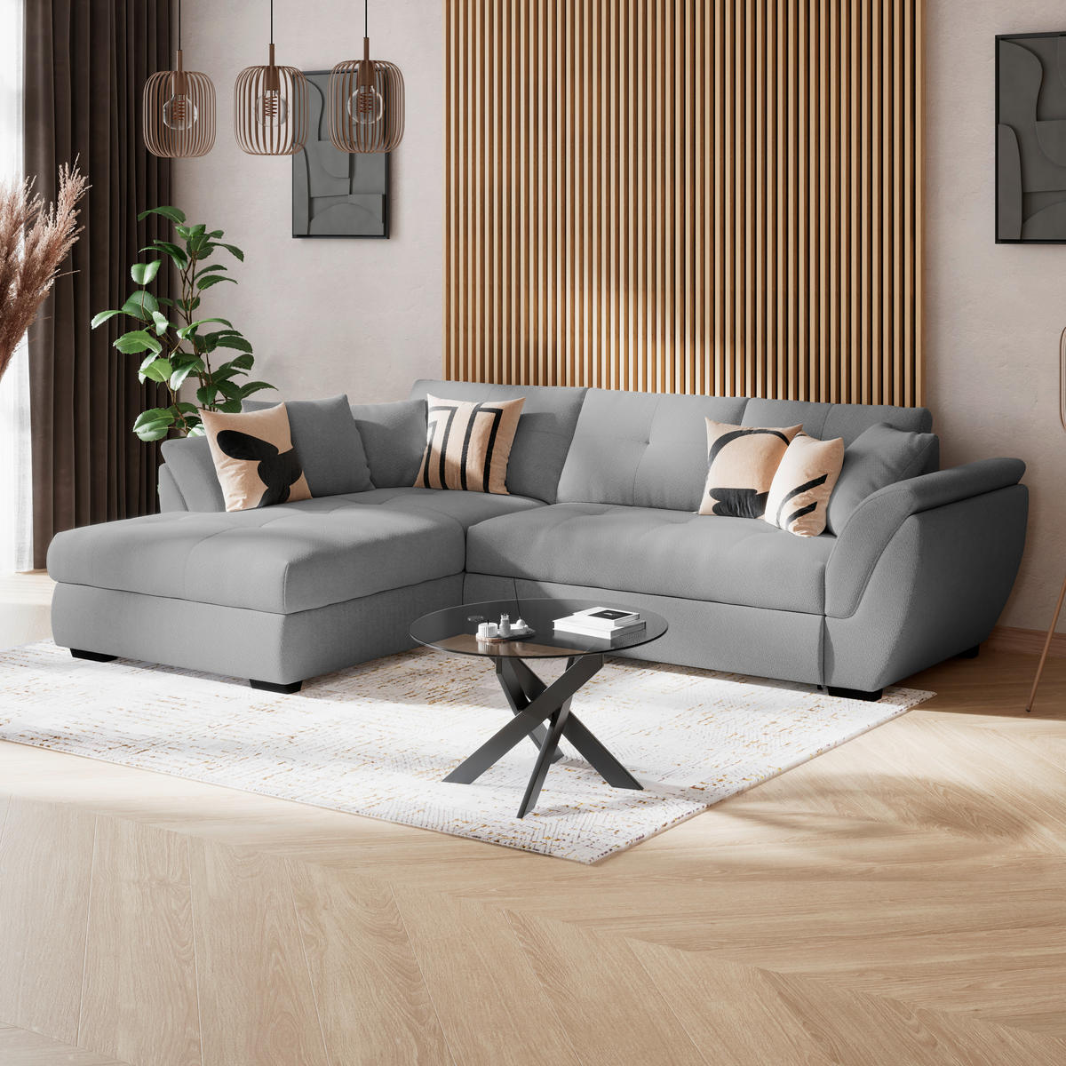 HÖRNSOFFA i mörkgrå  - mörkgrå/svart, Klassisk, textil/plast (187/278cm) - MID.YOU