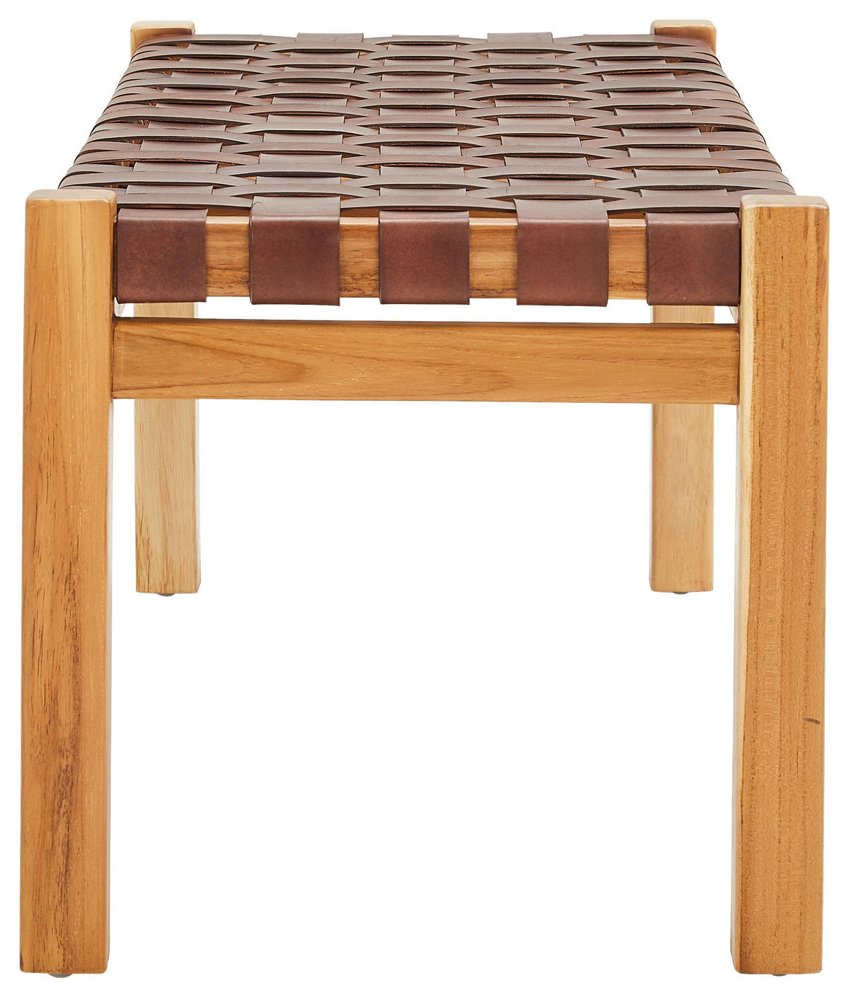 HOCKERBANK in Holz, Leder Cognac  - Hellbraun/Cognac, Basics, Leder/Holz (120/45/43cm) - MID.YOU