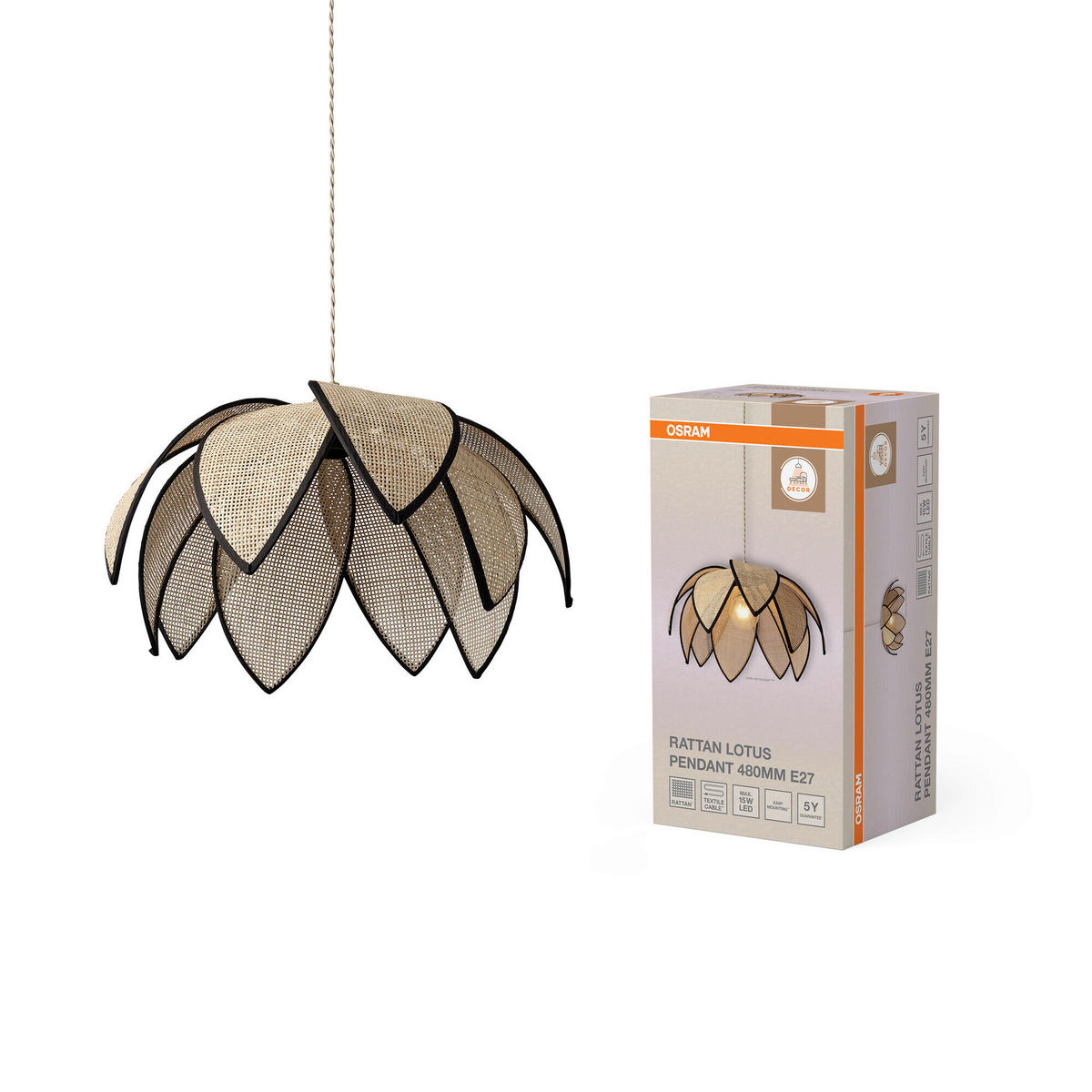 HÄNGELEUCHTE 48/134 cm  - Beige, Basics, Holz/Metall (48/134cm) - Osram