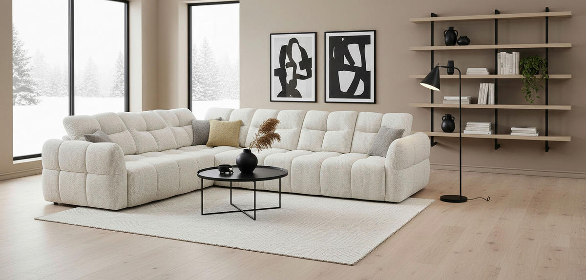 SOFFA i textil cremefärgad  - svart/cremefärgad, Design, textil/plast (277/255cm) - Stylife