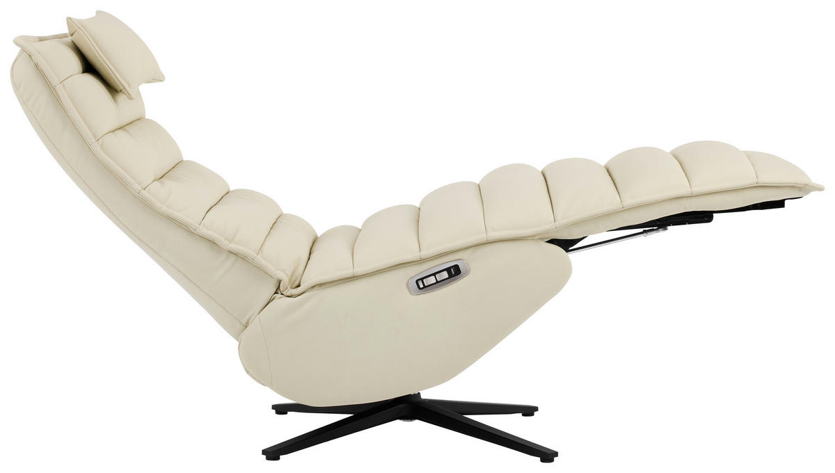 RELAXSESSEL Lederlook Echtleder Relaxfunktion, Fußteilverstellung, Nackenkissen    - Beige/Schwarz, Design, Leder/Textil (68/108/84cm) - Stylife