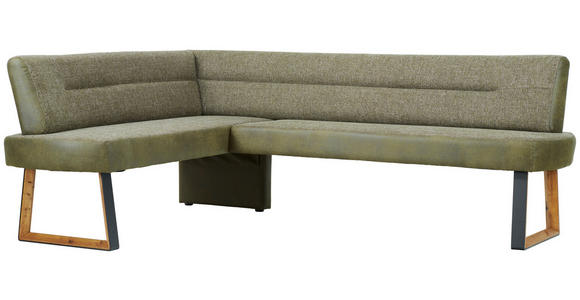 ECKBANK 173/225 cm Webstoff Grün, Eichefarben Eiche massiv Holz, Metall - Eichefarben/Schwarz, KONVENTIONELL, Holz/Textil (173/225cm) - Voleo