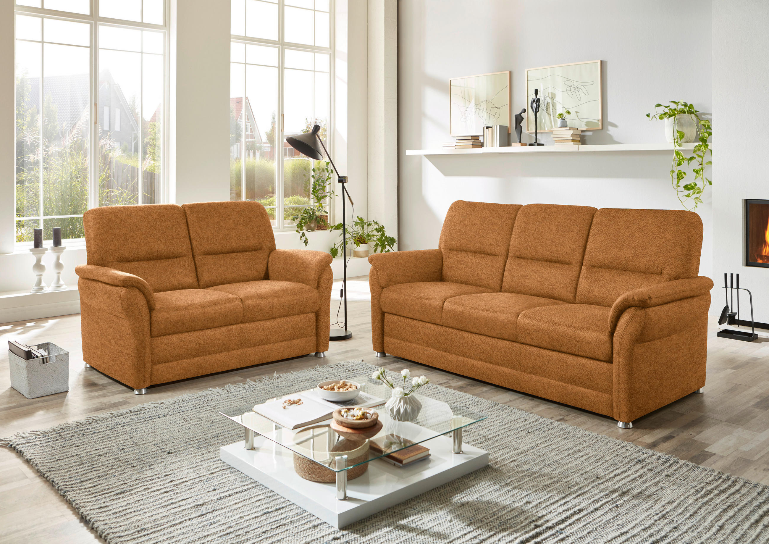 SITZGARNITUR in Mikrofaser Hellbraun  - Hellbraun/Alufarben, KONVENTIONELL, Textil/Metall (192/96/89cm) - Beldomo Comfort