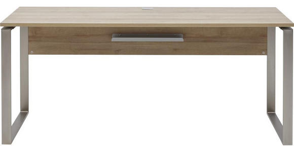 SCHREIBTISCH - Eichefarben/Nickelfarben, Design, Holzwerkstoff/Metall (180/76/76cm) - Voleo