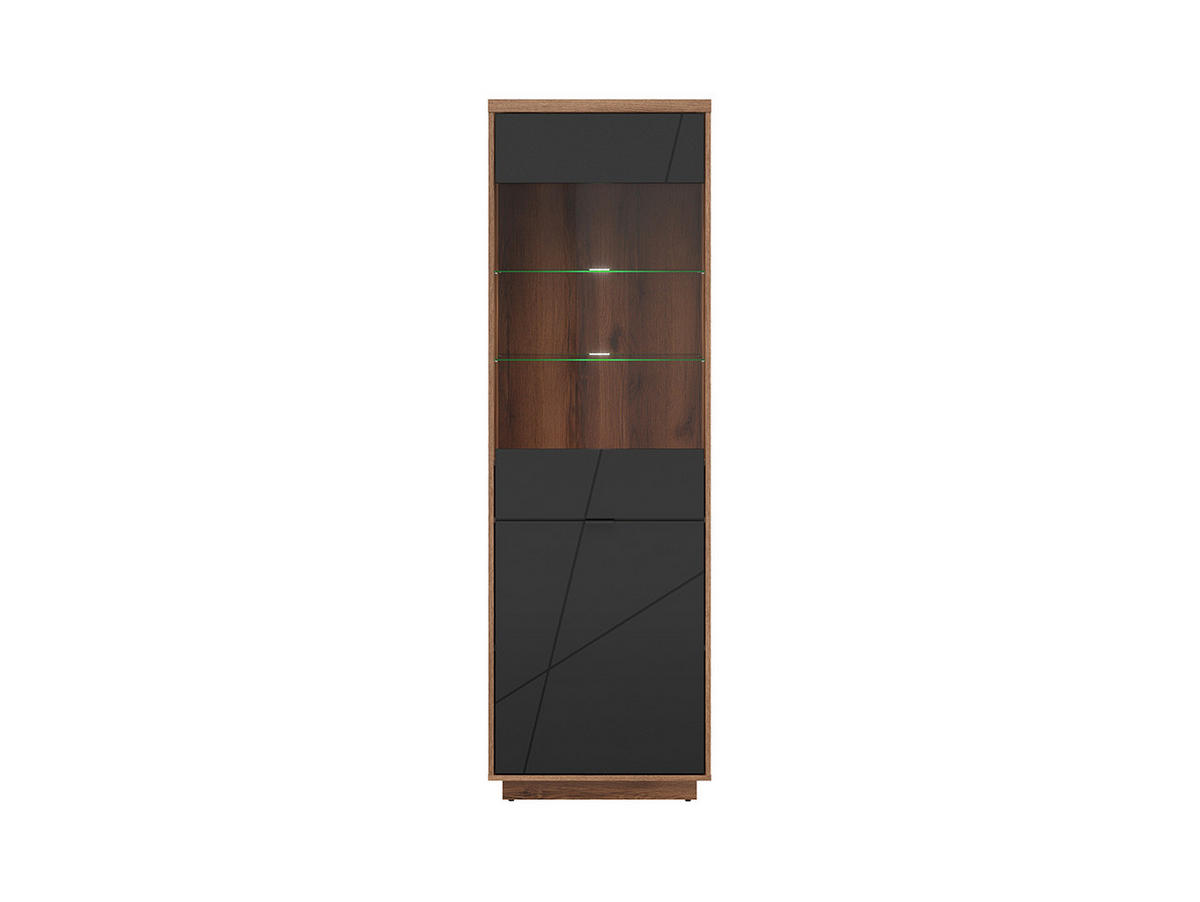 VITRINĂ  in negru, culoare lemn stejar  - culoare lemn stejar/negru, Basics, plastic/sticlă (64/200,5/42,5cm) - Hom`in