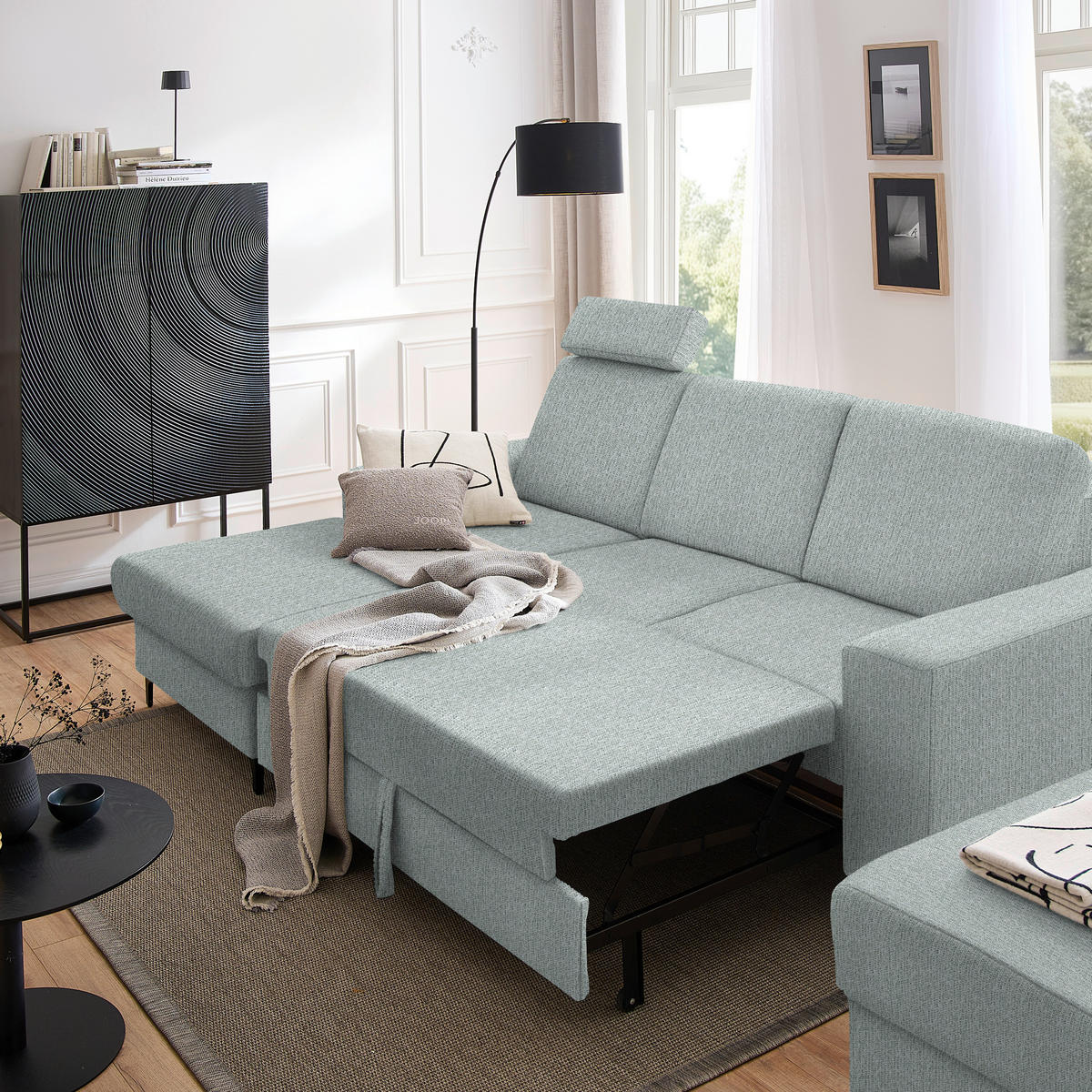 ECKSOFA in Webstoff Grau  - Schwarz/Grau, Konventionell, Textil/Metall (167/247cm) - Stylife