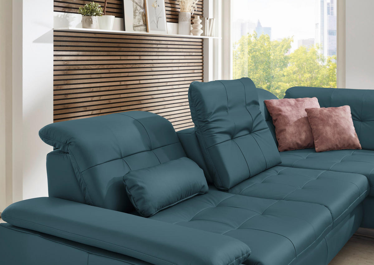 CANAPÉ D'ANGLE in Echtleder Blau  - Blau/Alufarben, Design, Leder/Metall (309/211cm) - Beldomo Speed