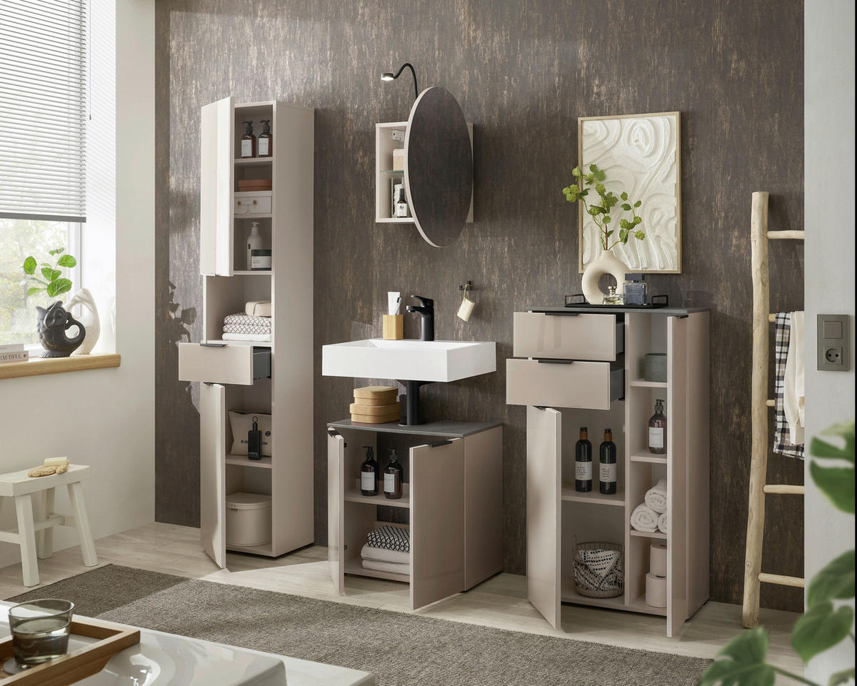 WASCHBECKENUNTERSCHRANK 60/60/35 cm  - Kaschmir/Anthrazit, Lifestyle, Glas/Holzwerkstoff (60/60/35cm) - home24