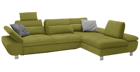 ECKSOFA Grün Webstoff  - Chromfarben/Grün, Design, Textil/Metall (310/203cm) - Xora