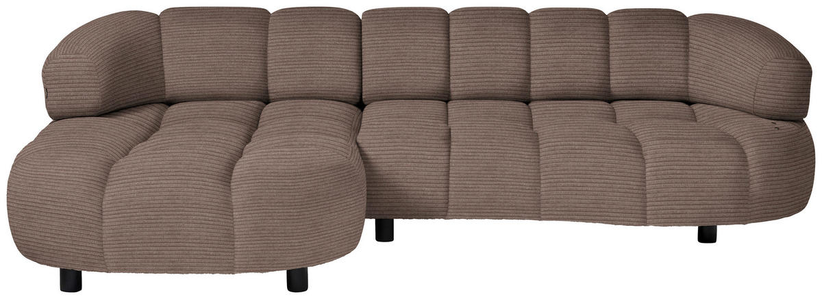 ECKSOFA Taupe Cord, Velours  - Taupe/Schwarz, Design, Holz/Textil (183/284cm) - Welnova