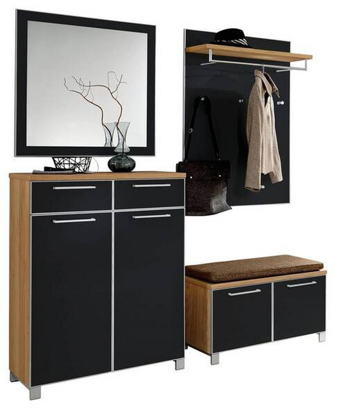 GARDEROBE 5-teilig  in 175/195/40 cm  - Hellbraun/Eichefarben, Design, Glas/Holz (175/195/40cm)