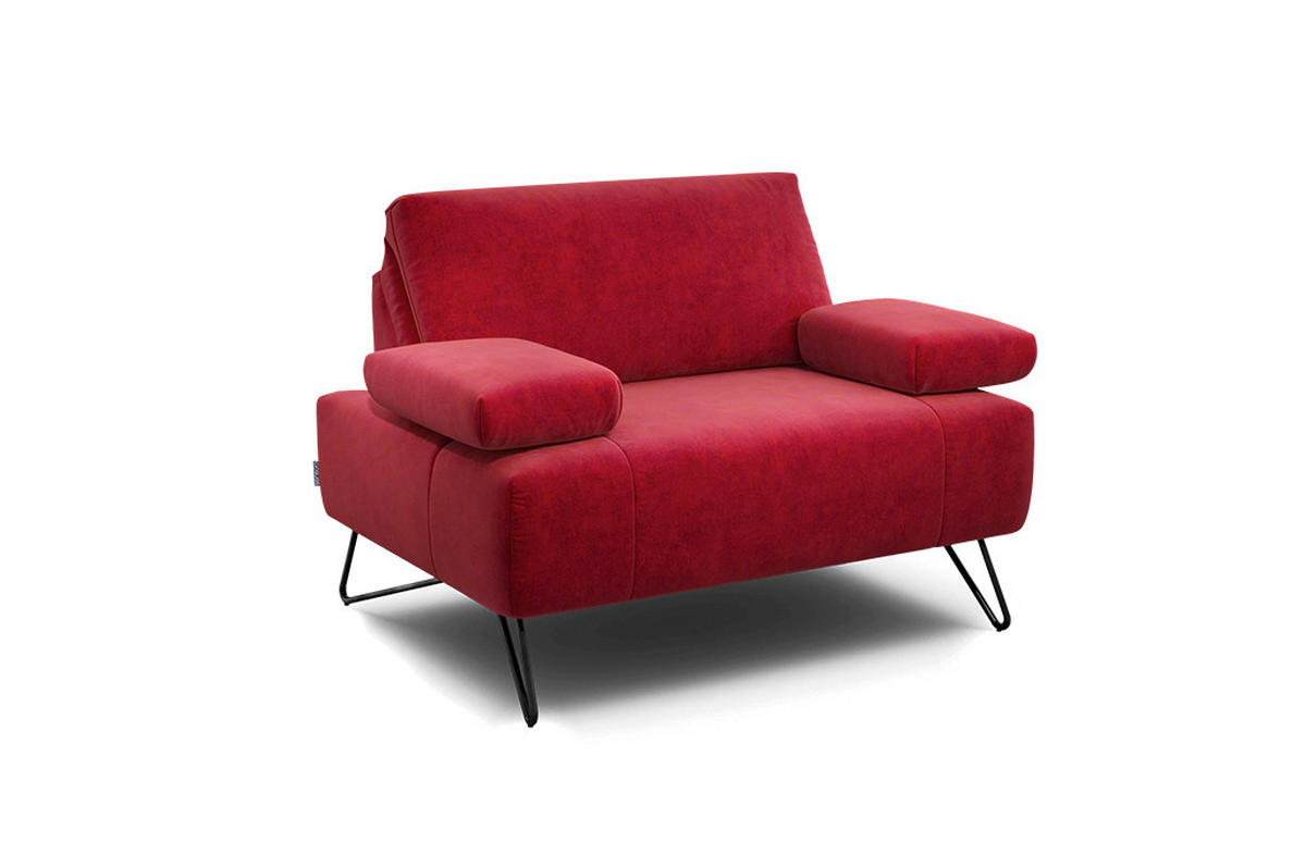 SESSEL in Samt Rot  - Rot/Schwarz, Design, Textil/Metall (114-142/85/86-94cm) - SENSOO