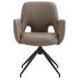 ARMLEHNSTUHL  Sitzfläche 360° drehbar, automatische Rückholfunktion Leinenoptik Echtleder  - Schwarz/Braun, Design, Leder/Textil (60/85/62cm) - Dieter Knoll