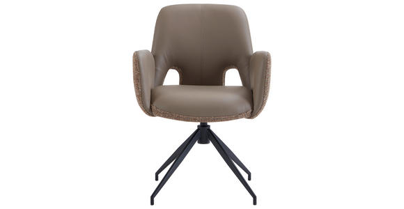 ARMLEHNSTUHL  Sitzfläche 360° drehbar, automatische Rückholfunktion Leinenoptik Echtleder  - Schwarz/Braun, Design, Leder/Textil (60/85/62cm) - Dieter Knoll