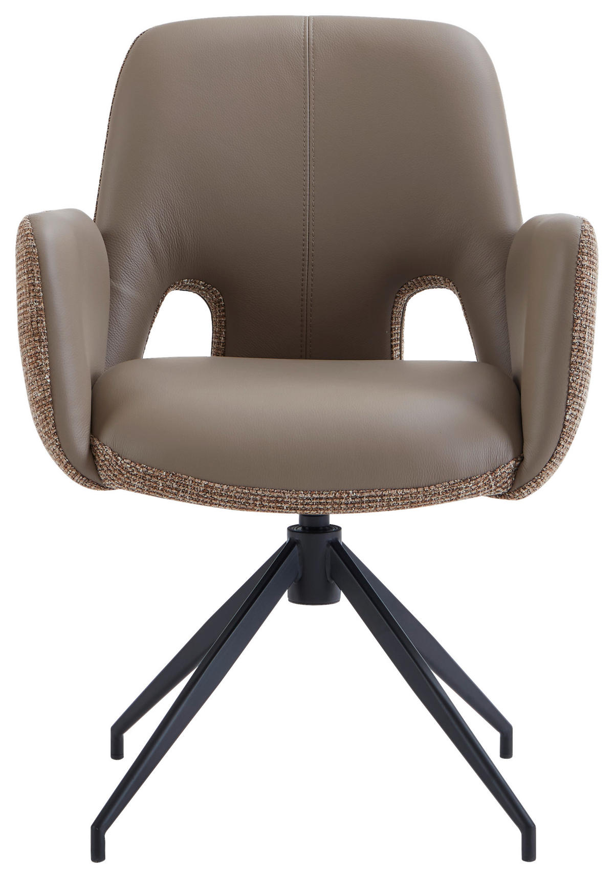 ARMLEHNSTUHL  Sitzfläche 360° drehbar, automatische Rückholfunktion Leinenoptik Echtleder  - Schwarz/Braun, Design, Leder/Textil (60/85/62cm) - Dieter Knoll