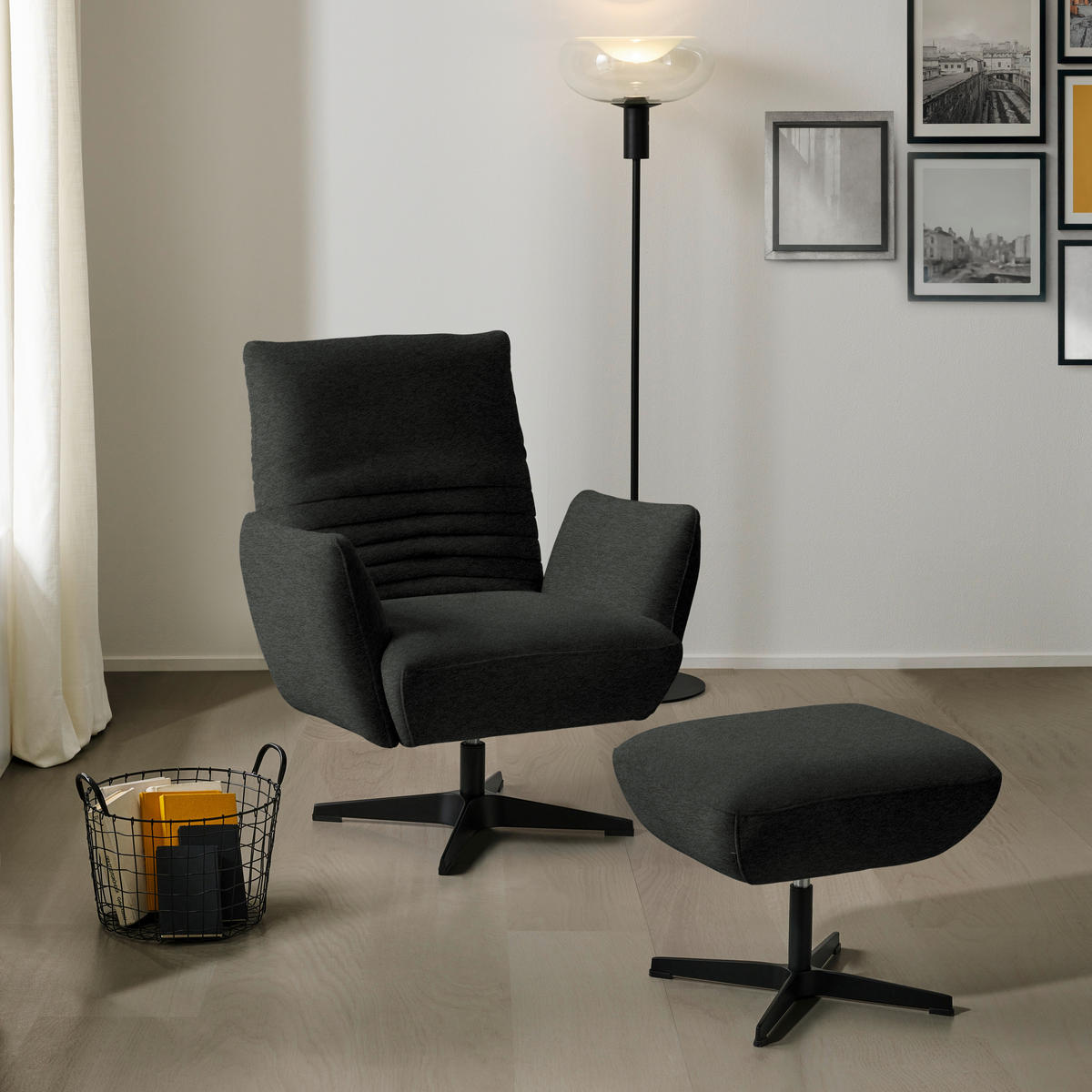 SESSEL in Teddystoff Anthrazit  - Anthrazit/Schwarz, Design, Textil/Metall (60/94/86cm) - Dieter Knoll