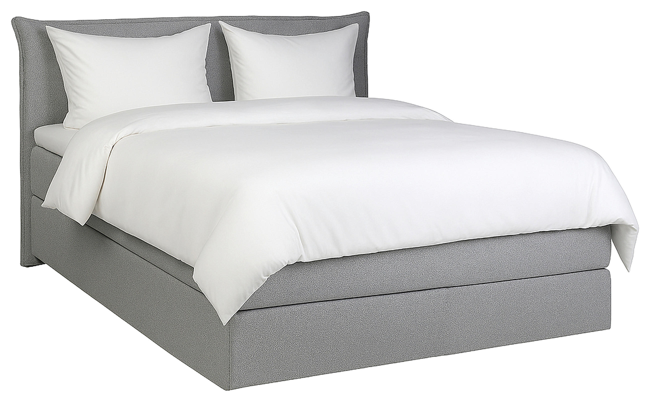 BOXSPRINGBETT 140/200 cm,  in Hellgrau, Matratze, gepolstertes Kopfteil, Topper, H3 + H3 = fest  - Hellgrau/Schwarz, Trend, Textil (140/200cm) - Chameo