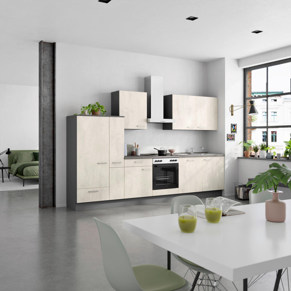 BUCĂTĂRIE FĂRĂ ELECTROCASNICE  - ardeziu/alb, Modern, metal/material pe bază de lemn (330cm) - Nobilia