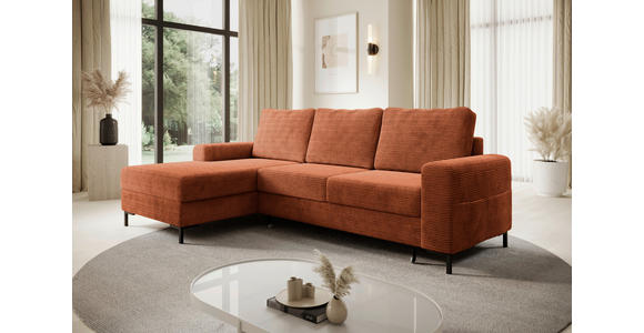 ECKSOFA Rostfarben Cord  - Rostfarben/Schwarz, KONVENTIONELL, Textil/Metall (150/240cm) - Carryhome