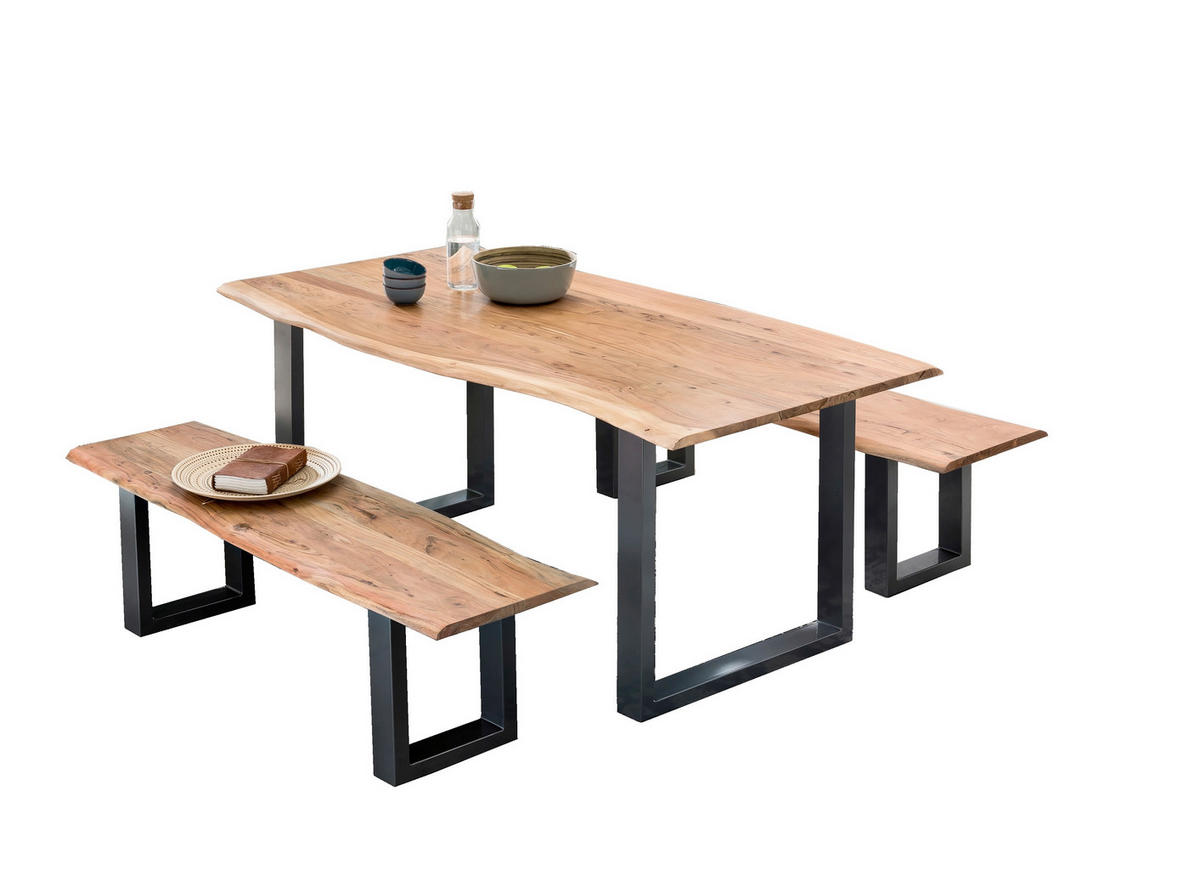 SITZBANK 150/46/40 cm Naturfarben, Schwarz Akazie massiv  - Schwarz/Naturfarben, Design, Holz/Metall (150/46/40cm) - Livetastic