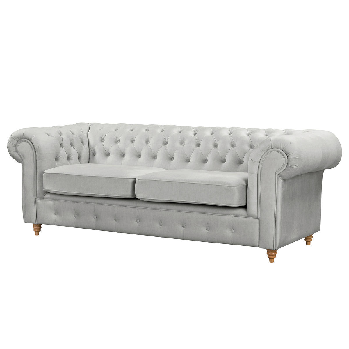 3-SITZER-SOFA Mikrofaser Hellgrau  - Hellgrau/Braun, Design, Holz/Textil (218/75/91cm) - P & B
