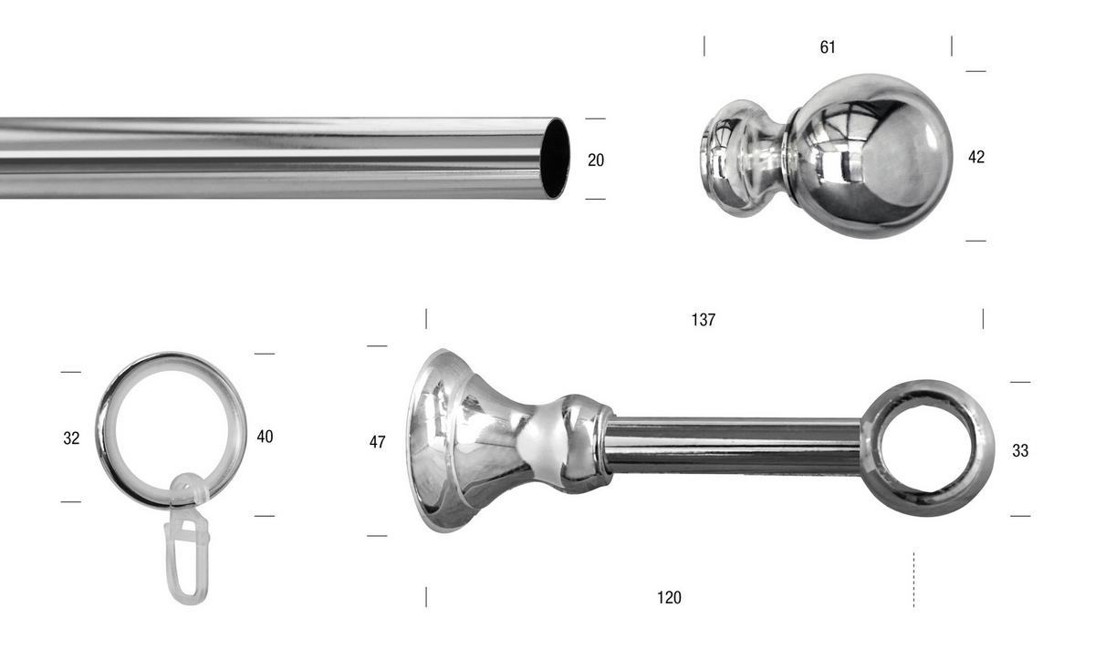 VORHANGSTANGE  370 cm  - Chromfarben, KONVENTIONELL, Metall (370cm)