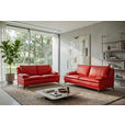 2,5-SITZER Rot Echtleder  - Rot/Schwarz, Design, Leder/Metall (212/92/98cm) - Novel