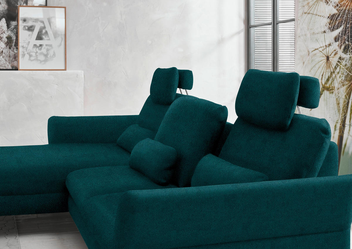 ECKSOFA in Velours Petrol  179/306 cm  - Petrol/Schwarz, Design, Textil/Metall (179/306cm) - Beldomo System