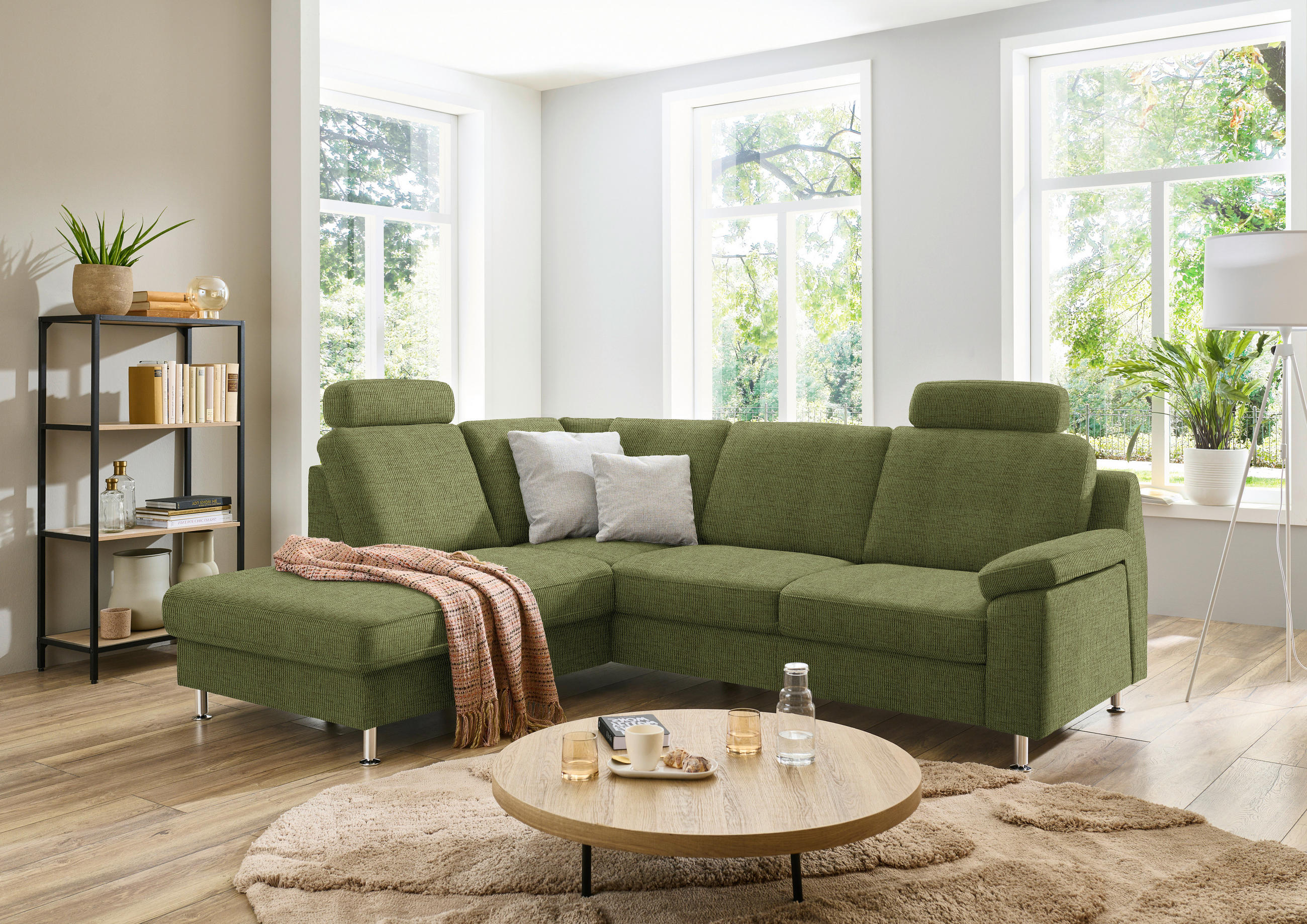 ECKSOFA in Webstoff Grün  200/241 cm  - Alufarben/Grün, KONVENTIONELL, Textil/Metall (200/241cm) - Beldomo System