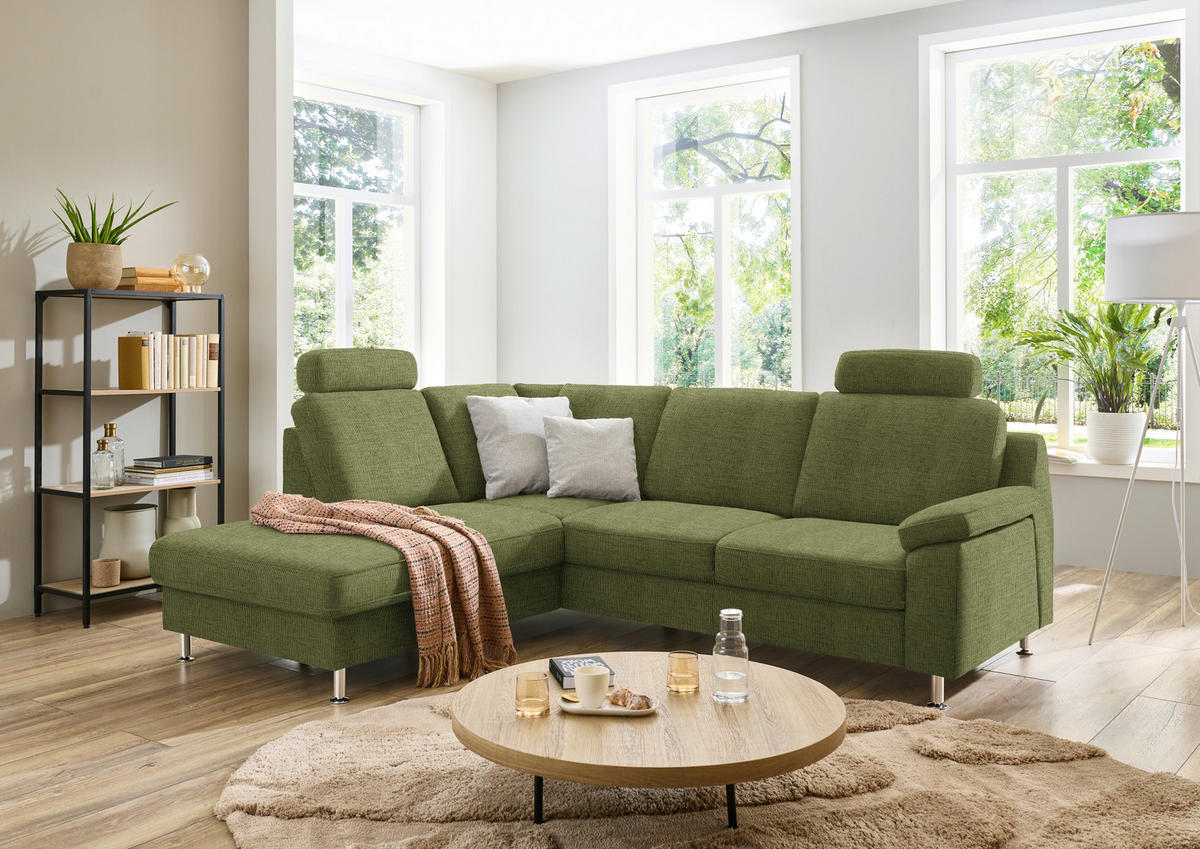 ECKSOFA in Webstoff Grün  - Alufarben/Grün, Konventionell, Textil/Metall (200/241cm) - Beldomo System