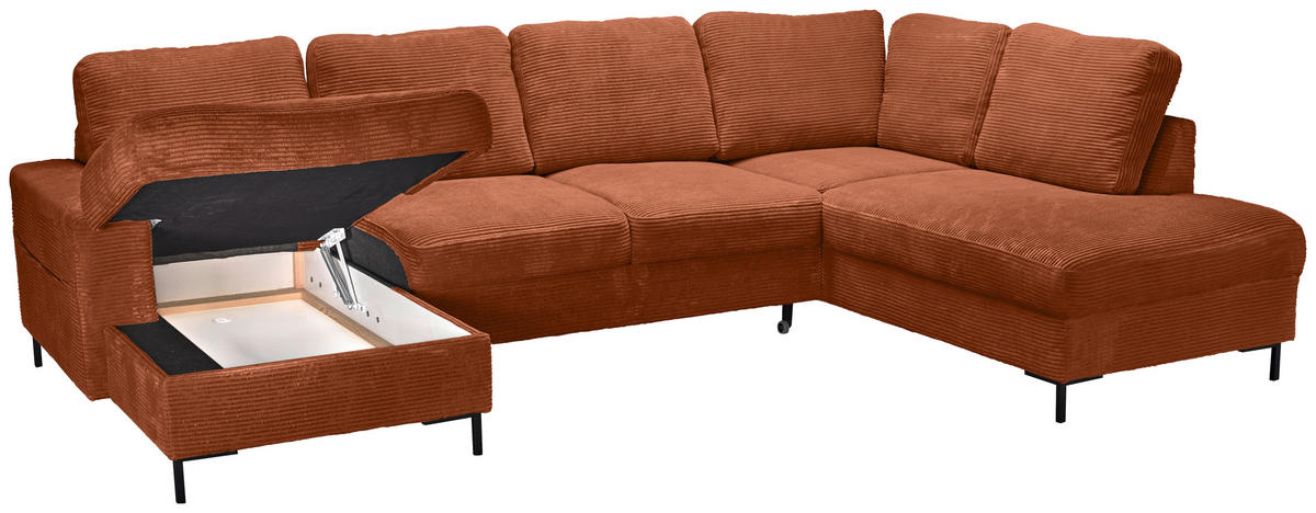 WOHNLANDSCHAFT Rostfarben Cord  - Rostfarben/Schwarz, KONVENTIONELL, Textil/Metall (148/303/197cm) - Carryhome