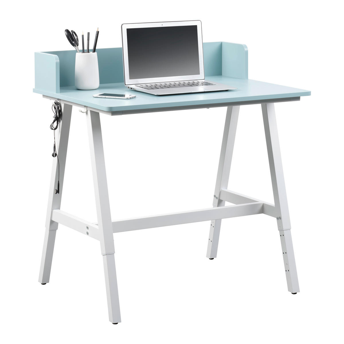 PISAĆI STOL  bijela, svijetlo plava  metal  - bijela/svijetlo plava, Moderno, drvni materijal/metal (80/54-85/60cm)