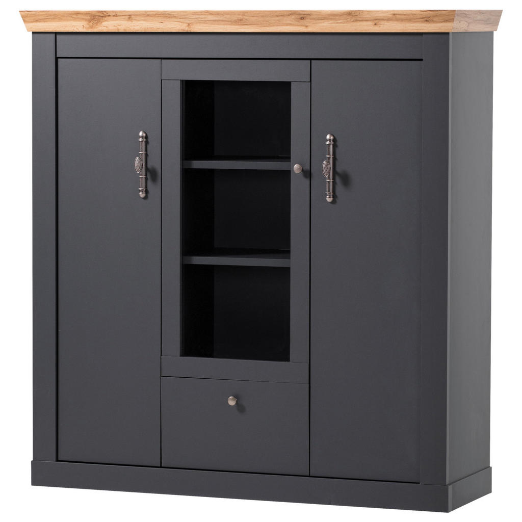 Thumbnail - Mid.you Highboard, Anthrazit, Eiche Wotan, Metall, 8 Fächer, 141x146x45 cm, stehend, Wohnzimmer, Kommoden & Sideboards, ...