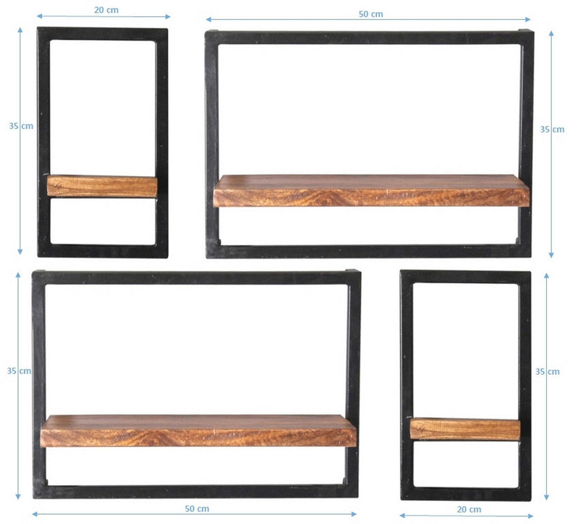 WANDREGALSET 75/75/25 cm  - Schwarz/Naturfarben, Design, Holz/Metall (75/75/25cm) - MID.YOU