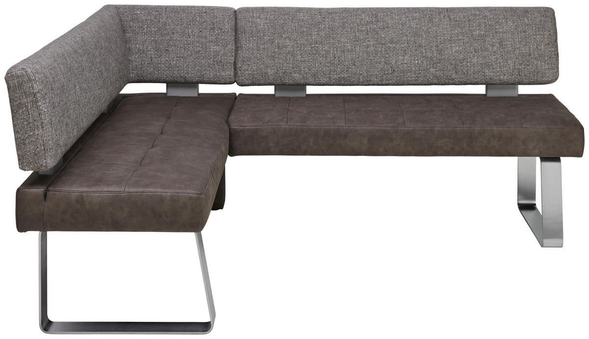 ECKBANK 133/203 cm Flachgewebe, Mikrofaser Grau, Edelstahlfarben Metall   - Edelstahlfarben/Grau, Design, Textil/Metall (133/203cm) - Moderano