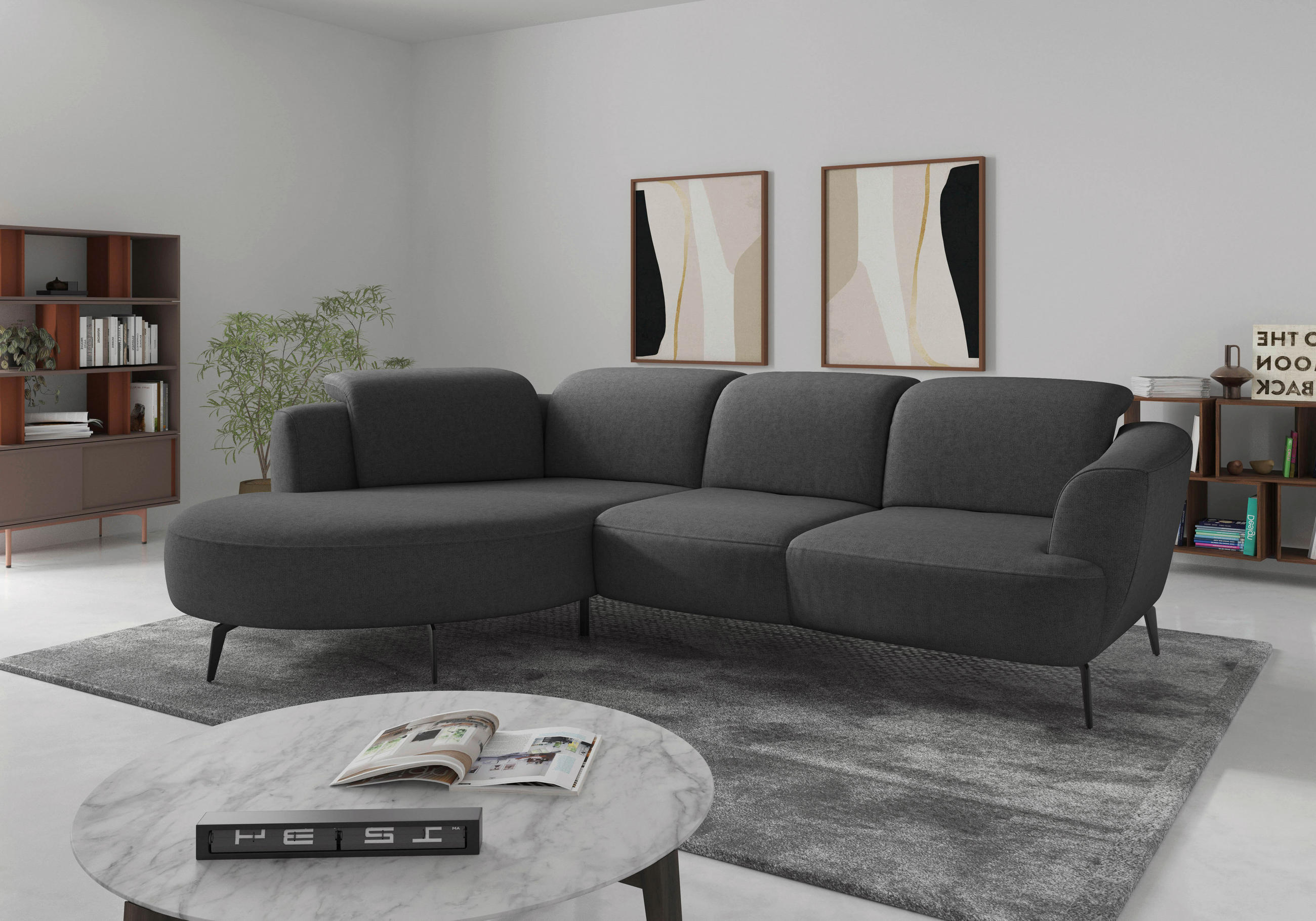 ECKSOFA in Flachgewebe Dunkelgrau  - Dunkelgrau/Schwarz, Konventionell, Textil/Metall (199/309cm) - Sit & More