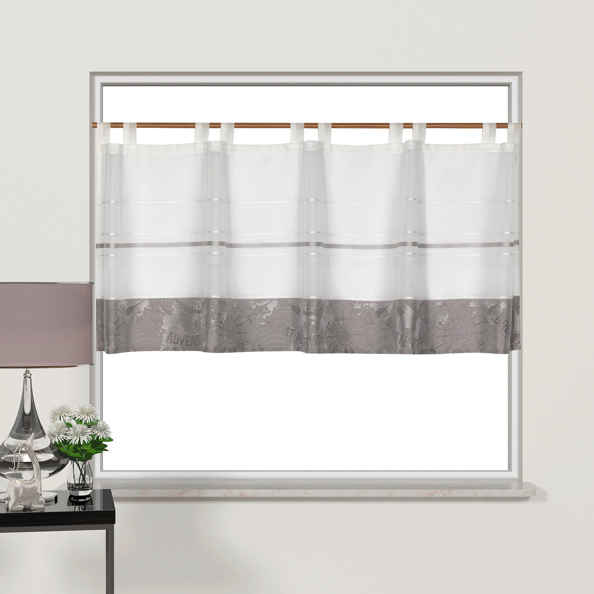 KURZGARDINE   140/50 cm   - Weiß/Grau, Basics, Textil (140/50cm)