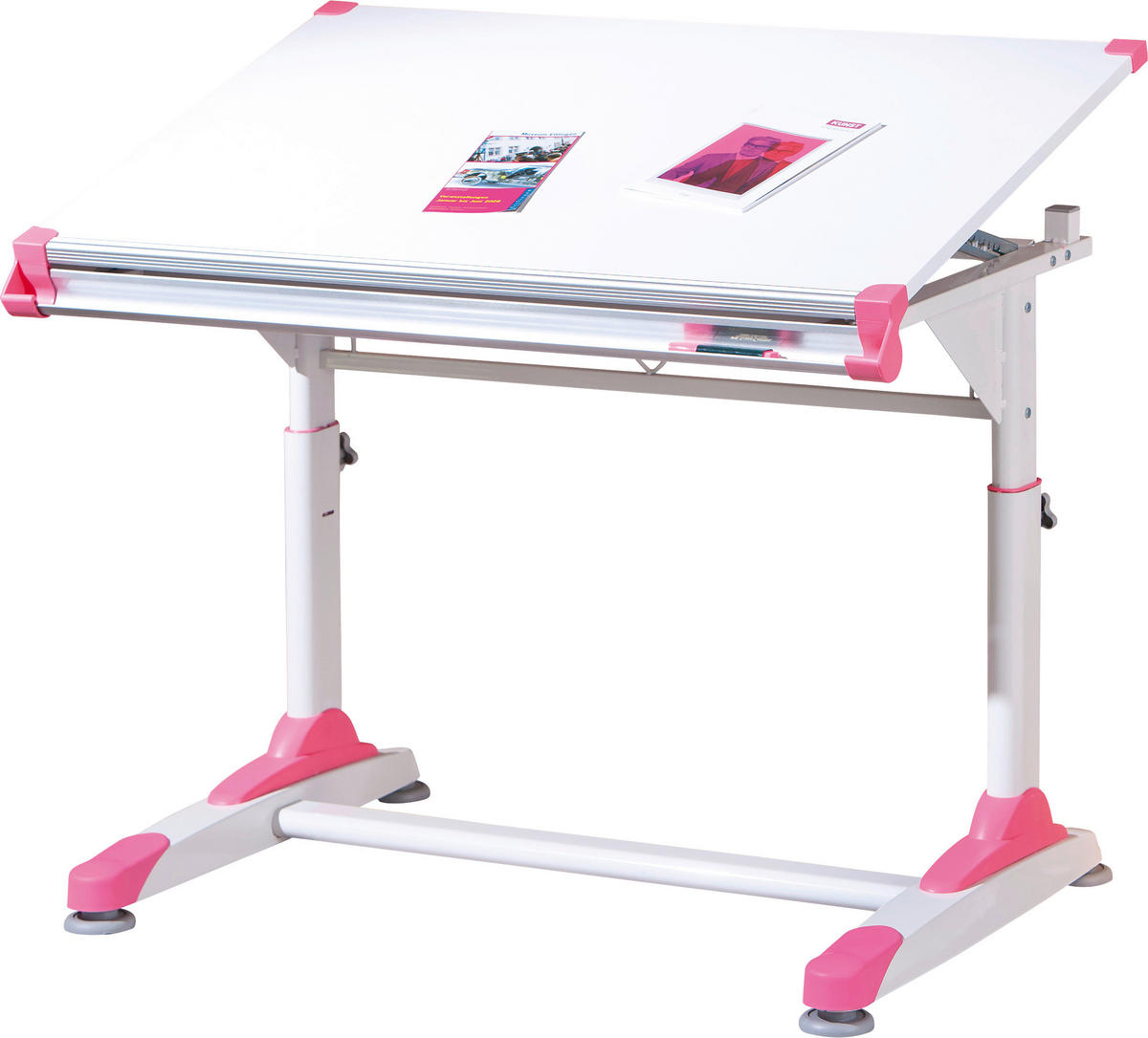 JUGENDSCHREIBTISCH 100/66/69-84 cm  in Pink, Weiss, Grün  - Weiss/Pink, Konventionell, Holzwerkstoff/Metall (100/66/69-84cm) - MID.YOU