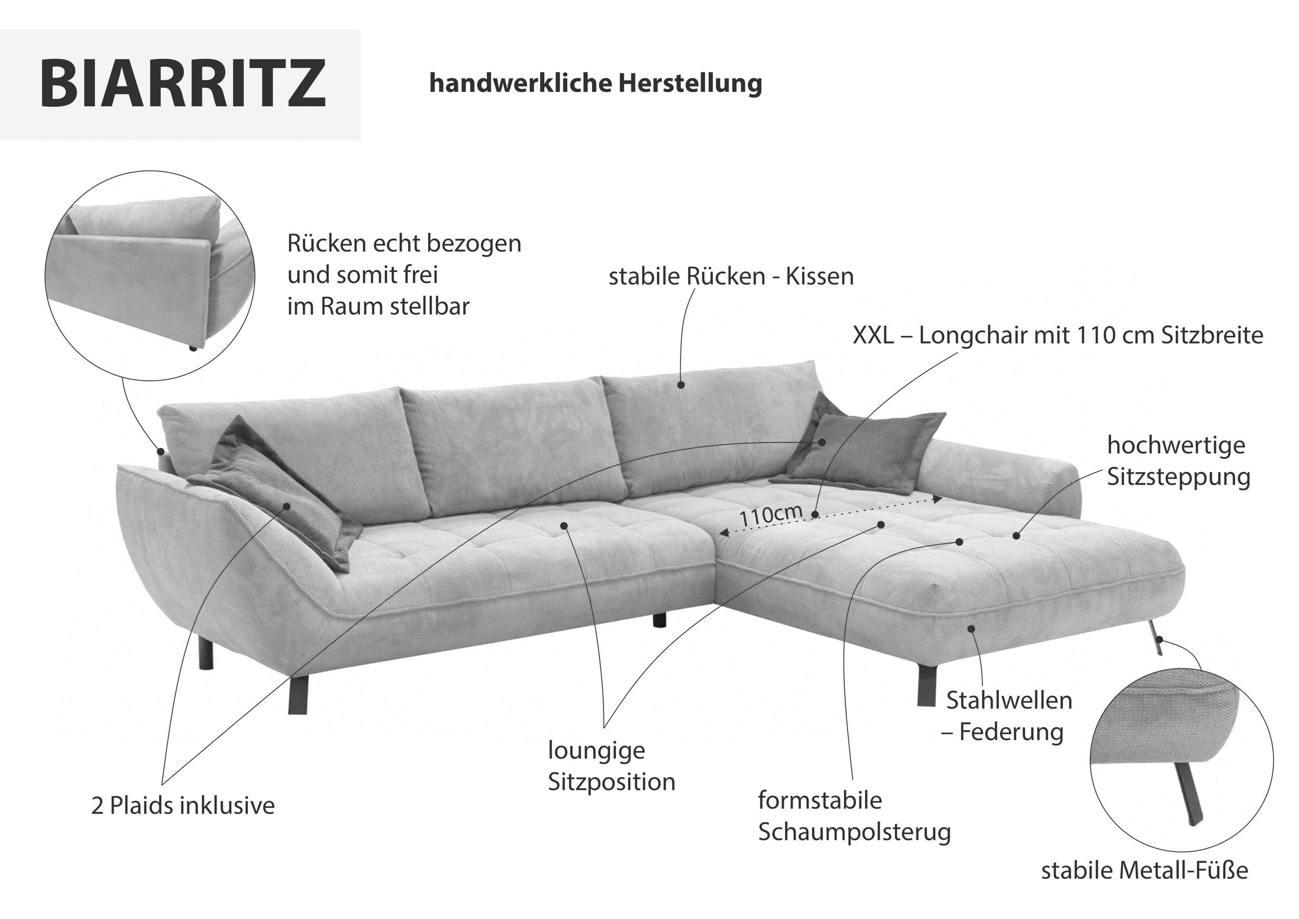 ECKSOFA in Struktur Beige  - Beige/Schwarz, Design, Textil/Metall (205/324cm) - Livetastic