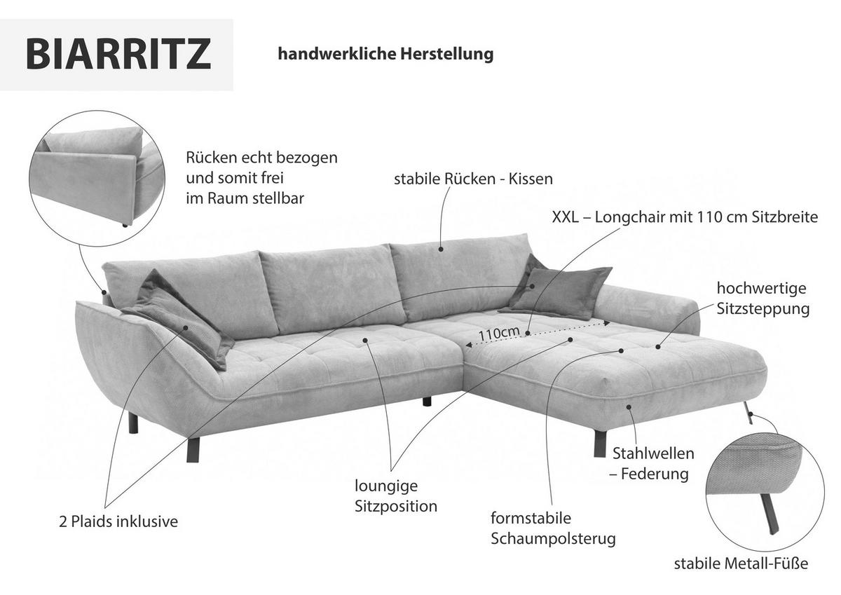 ECKSOFA in Struktur Hellbraun  - Hellbraun/Beige, Design, Textil/Metall (324/205cm) - Livetastic