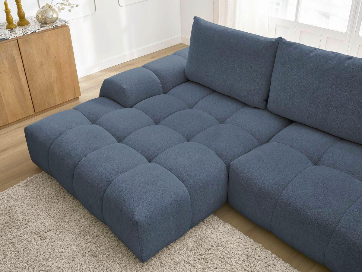 ECKSCHLAFSOFA EVEREST  mit Rücken echt, Armteil links, Armteil rechts Flachgewebe Dunkelblau  - Schwarz/Dunkelblau, MODERN, Kunststoff/Textil (318/180cm) - Livetastic