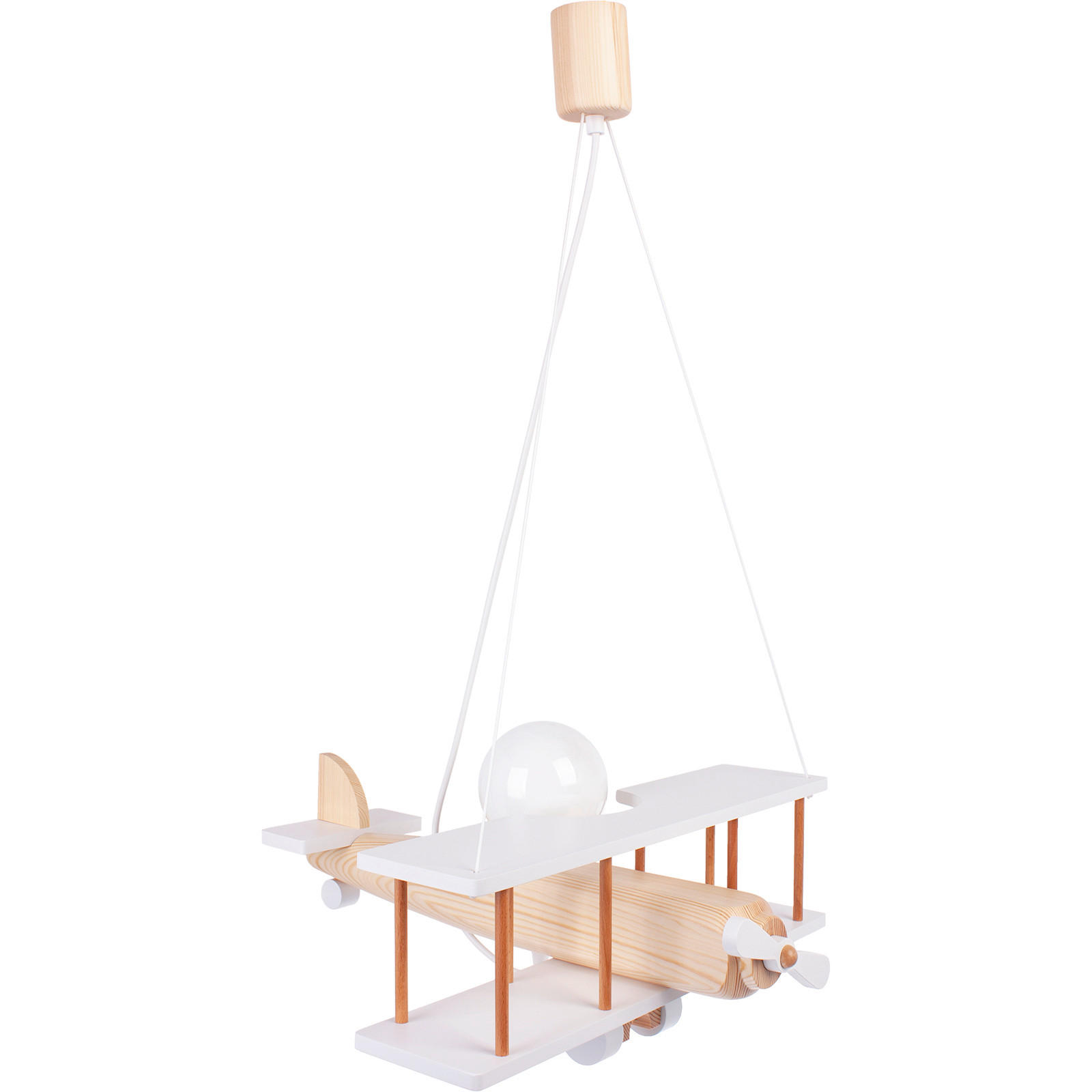 XXXLutz Kinderhängeleuchte Flugzeug Natur, Weiß 42x75x45 cm