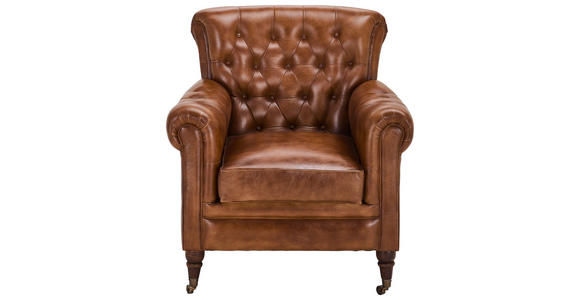 SESSEL in Echtleder Braun  - Braun, LIFESTYLE, Leder/Holz (84/88/83cm) - Landscape