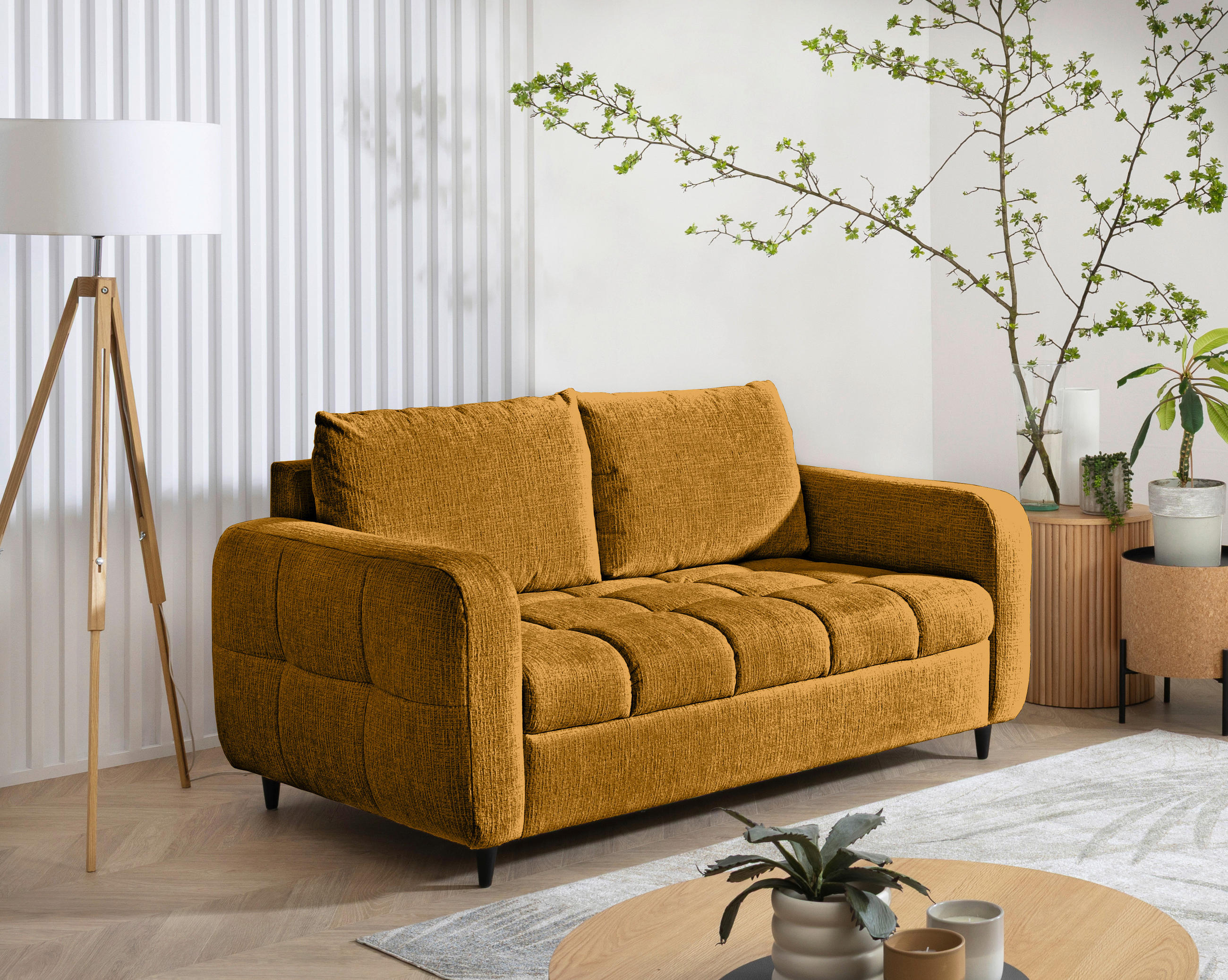 2-SITZER-SOFA Flachgewebe Senfgelb  - Senfgelb/Schwarz, MODERN, Holz/Textil (167/88/101cm) - Lomoco