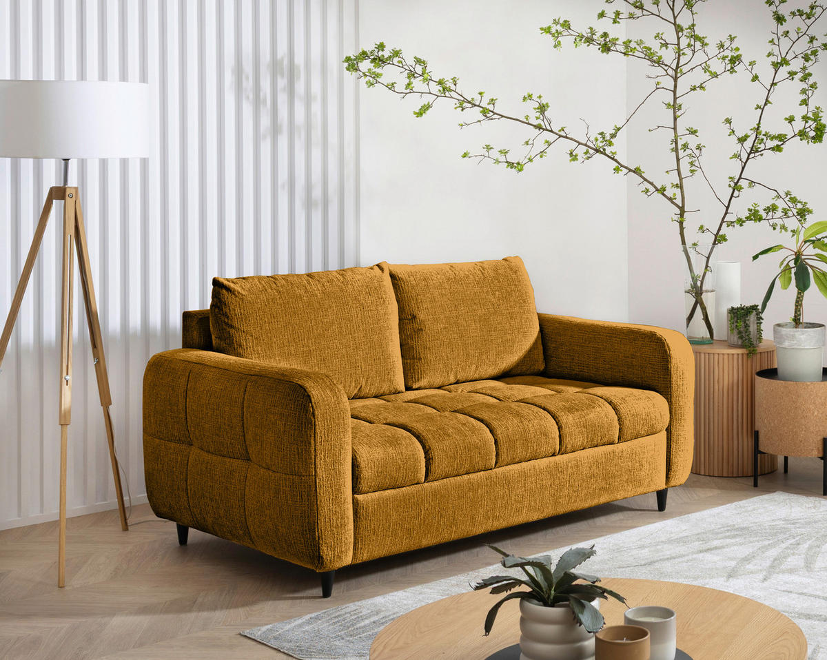 2-SITZER-SOFA Flachgewebe Senfgelb  - Senfgelb/Schwarz, MODERN, Holz/Textil (167/88/101cm) - Lomoco